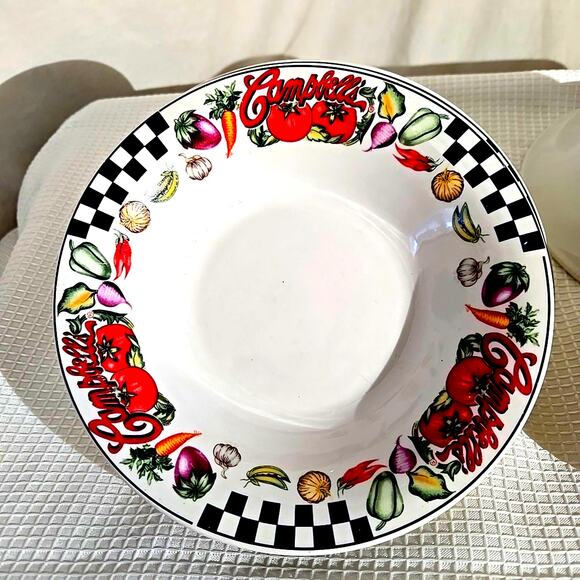 Vtg 90s Gibson/Campbell Soup/Salad Bowl Set of 3 Checkered Veggies 8" Logo - Picture 2 of 5
